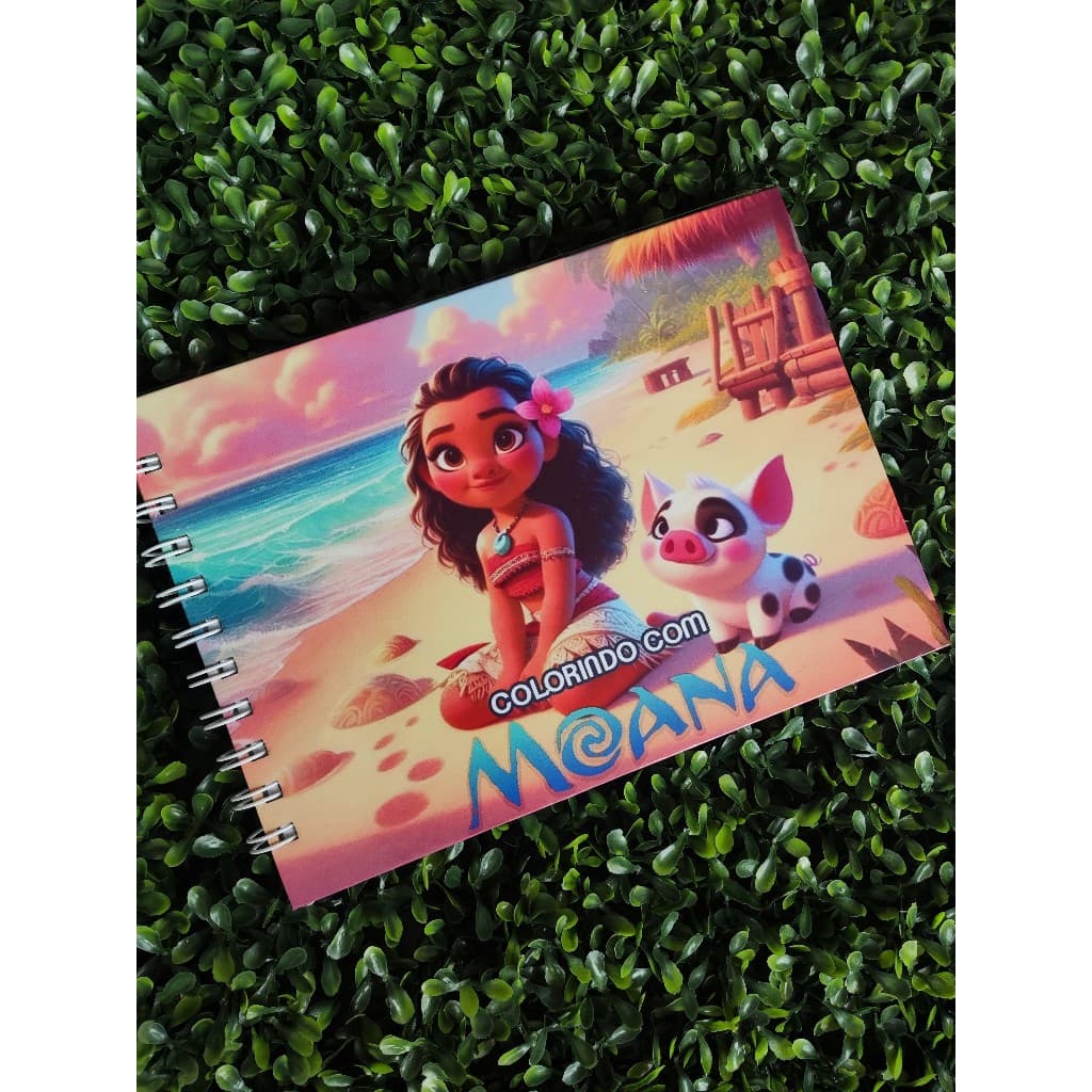 Livro de Colorir Moana A5 Capa Dura 50 Folhas Grossas com Acetato com ou sem Nome