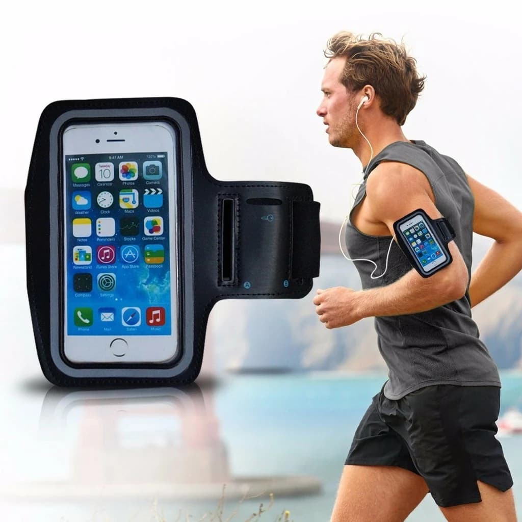 Braçadeira Suporte De Braço Para Celular Com Porta Chave Atividades Físicas Corrida Fitnes Bike Azul