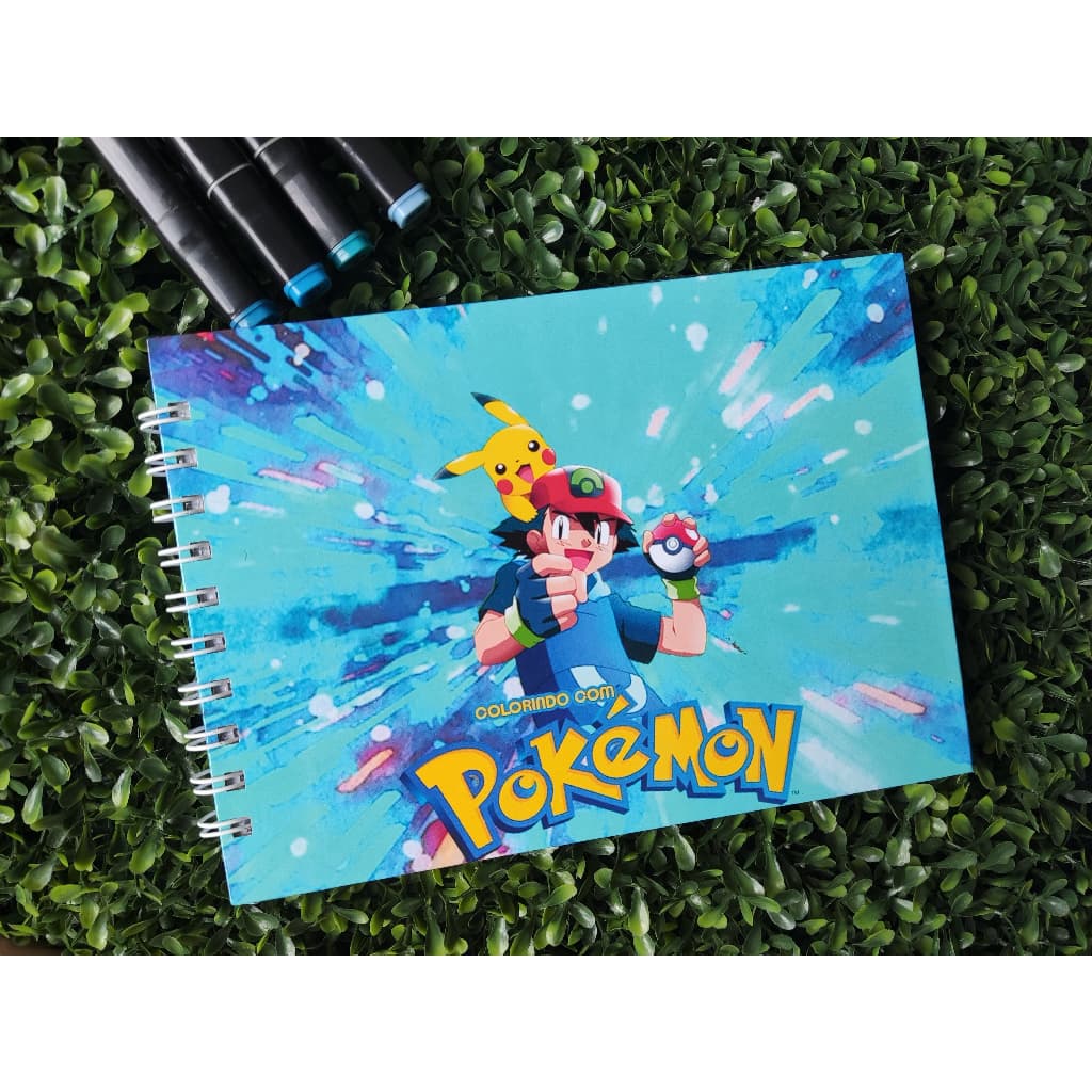 Livro de Colorir Pokémon A5 Capa Dura 50 Folhas Grossas com Acetato com ou sem Nome