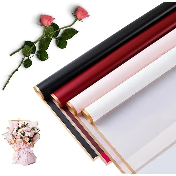 kit 20 ou 40 Folhas De Papel De Embrulho De Flores Com Bordas Douradas Buque  Paaging Aniversário Casamento