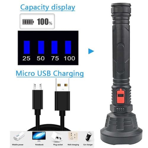Lanterna de Mão Recarregável com Iluminação Potente e Longo Alcance para Acampamento