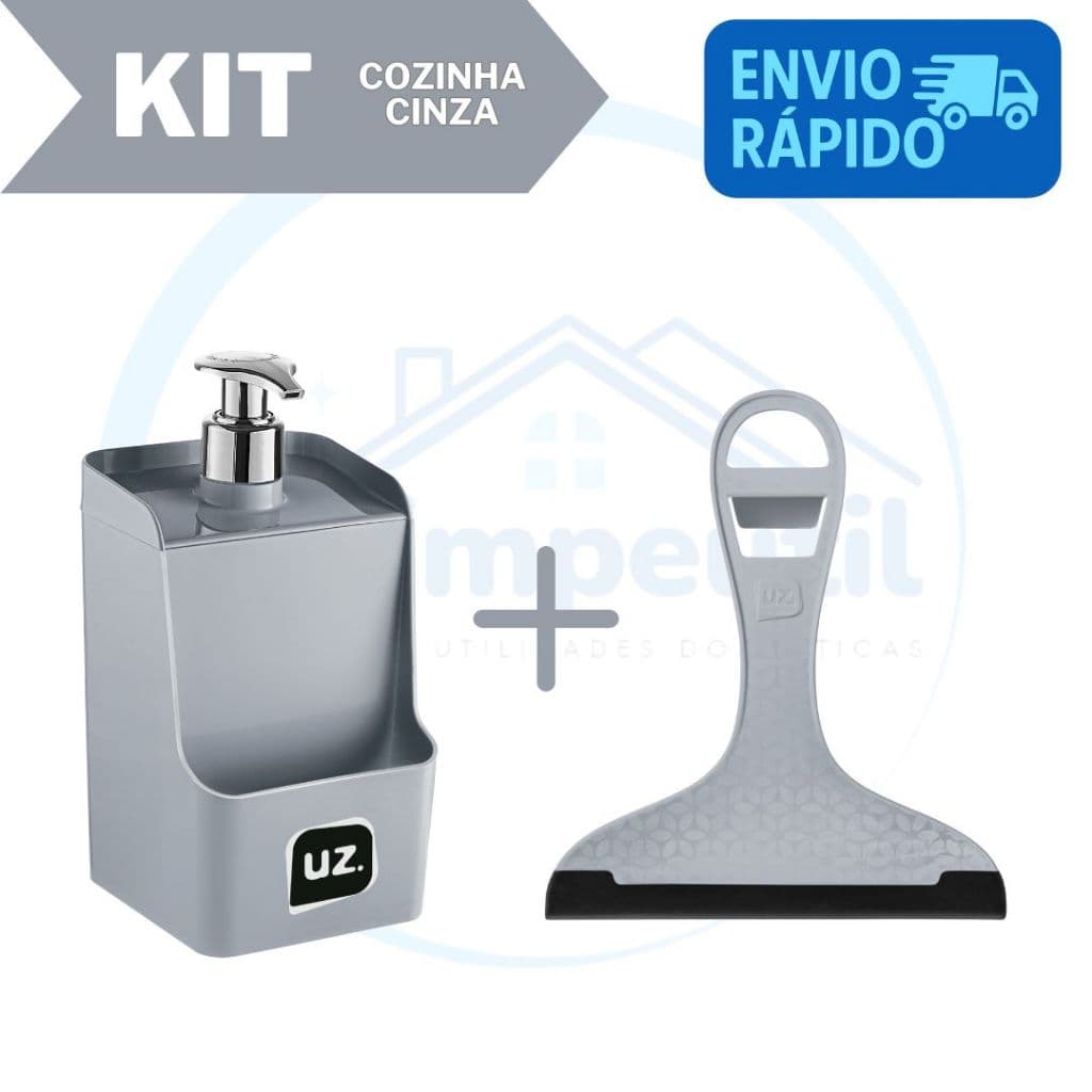 Kit Cozinha Porta Detergente Dispenser 500ml + Rodo para Pia - Uz Utilidades