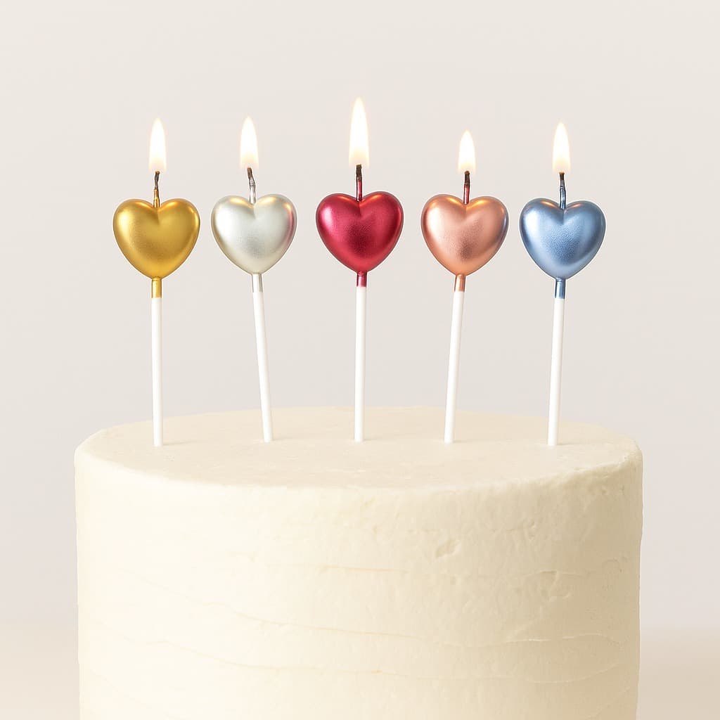 4 vela aniversário coração vermelho  dourado rosa  Decorativas Para Bolo De Aniversário