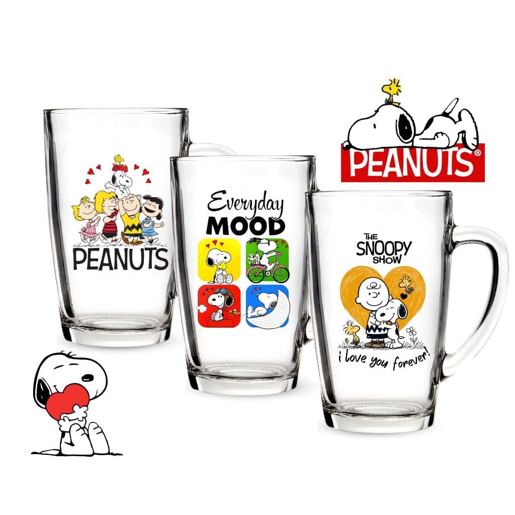 1 Caneca 300ml Temática Vidro Turma Snoopy Peanuts Para Café Chá Presente Criativo Geek Resistente