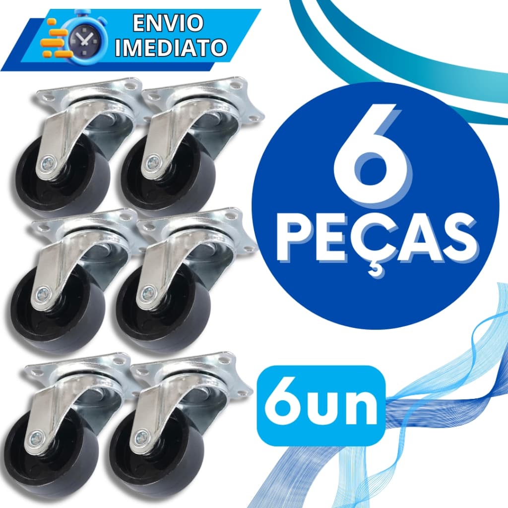KIT 6 Roda Rodízio Giratório Rodinha de Móveis Reforçada Resistente "2" Polegadas para Móvel Vaso Suporte Cabeceira