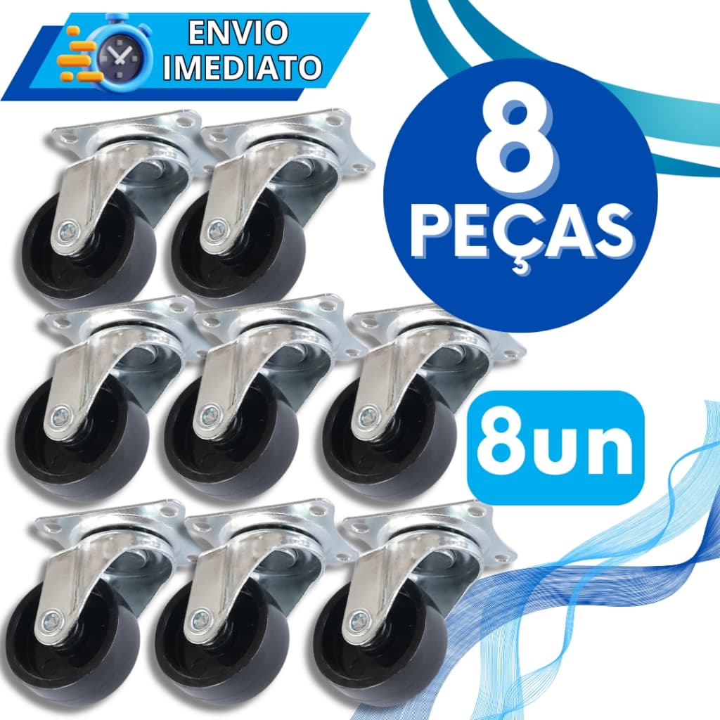KIT 8 Roda Rodízio Giratório Rodinha de Móveis Reforçada Resistente "2" Polegadas para Móvel Vaso Suporte Cabeceira
