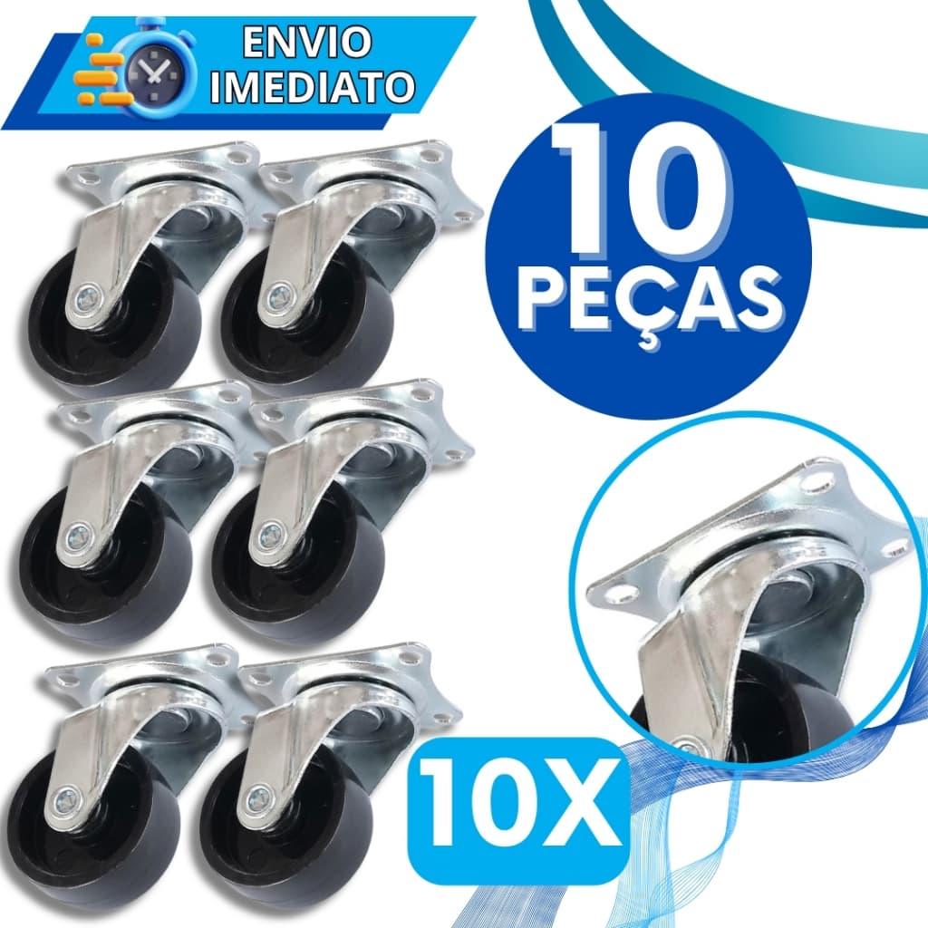 KIT 10 Roda Rodízio Giratório Rodinha de Móveis Reforçada Resistente "2" Polegadas para Móvel Vaso Suporte Cabeceira