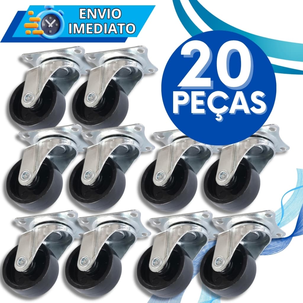 KIT 20 Roda Rodízio Giratório Rodinha de Móveis Reforçada Resistente "2" Polegadas para Móvel Vaso Suporte Cabeceira