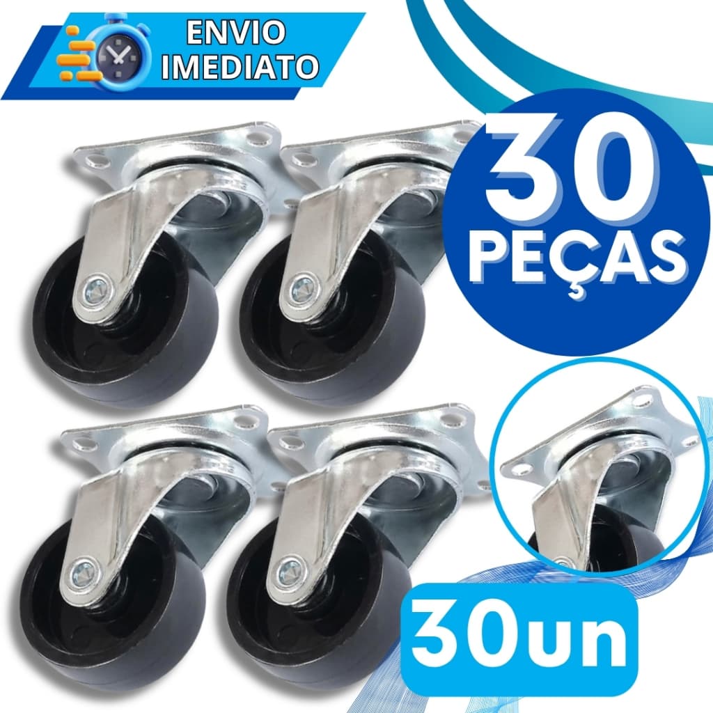KIT 30 Roda Rodízio Giratório Rodinha de Móveis Reforçada Resistente "2" Polegadas para Móvel Vaso Suporte Cabeceira