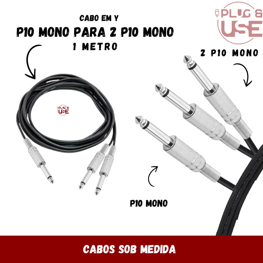 Cabo P10 Splitter Em Y 1p10 Mono P/ 2 P10 Mono 1m
