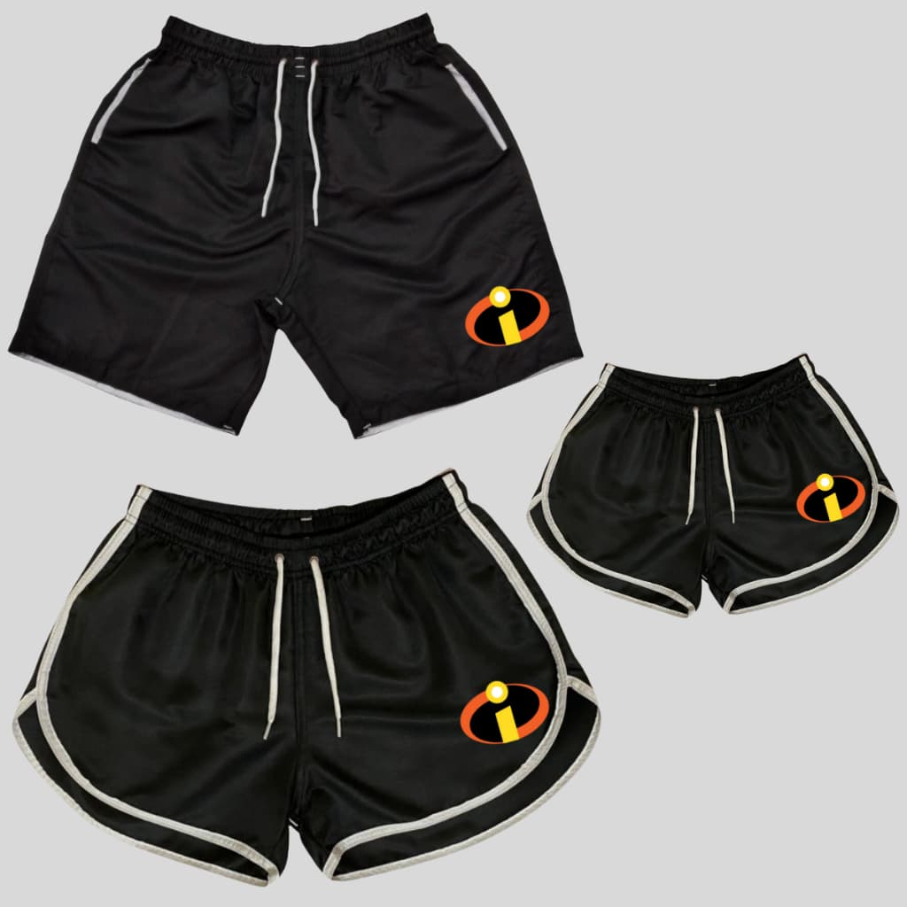 Conjunto Familia 3 peças Shorts de Praia Os Incríveis Short Pai Mãe Filho(a) Lançamento