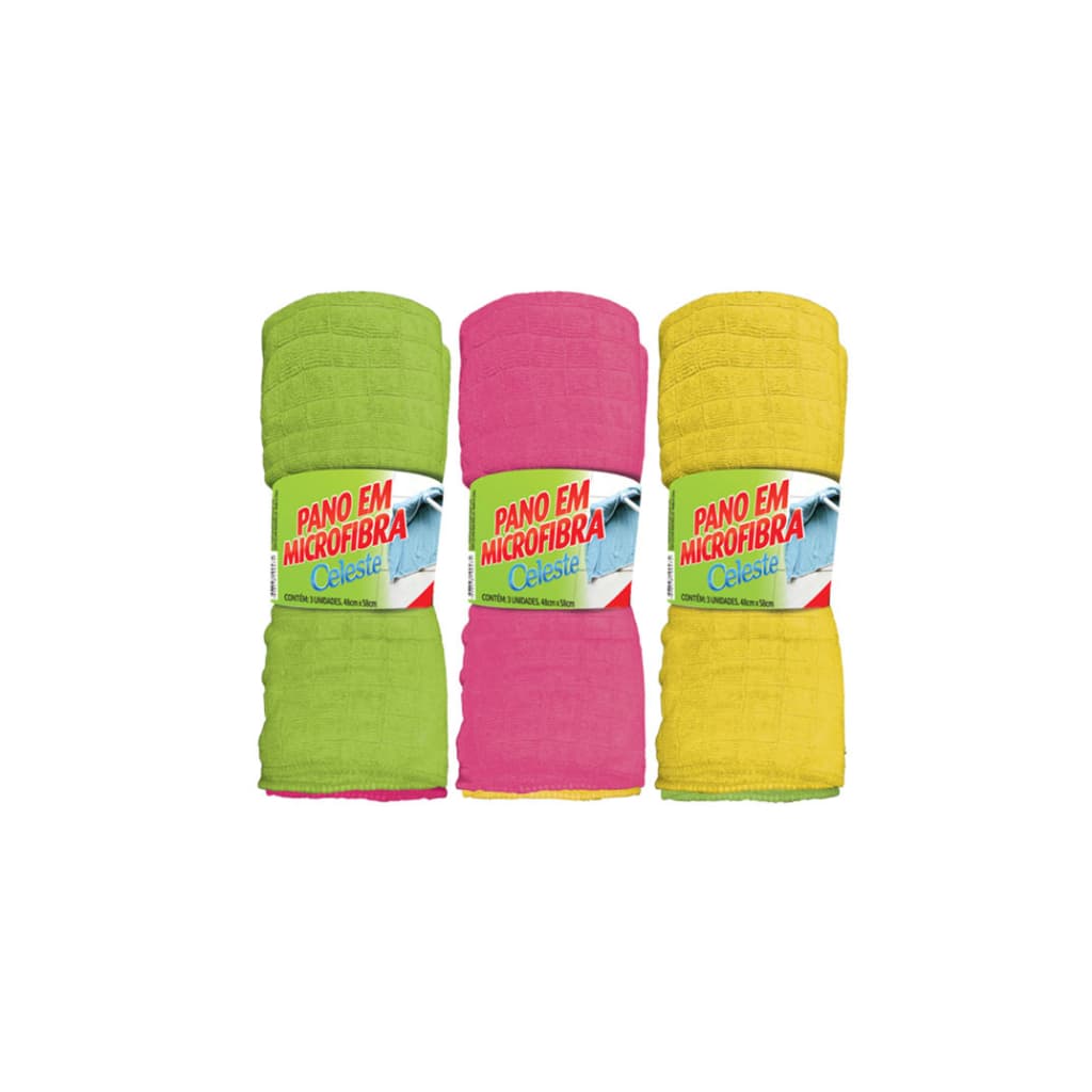 Pano De Chão Microfibra Kit Com 3 Unidades Celeste Limpeza Geral Super Absorvente