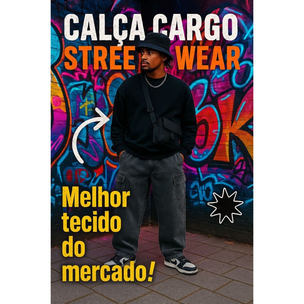 calça cargo estonada corte streetwear baggy balao corte reto