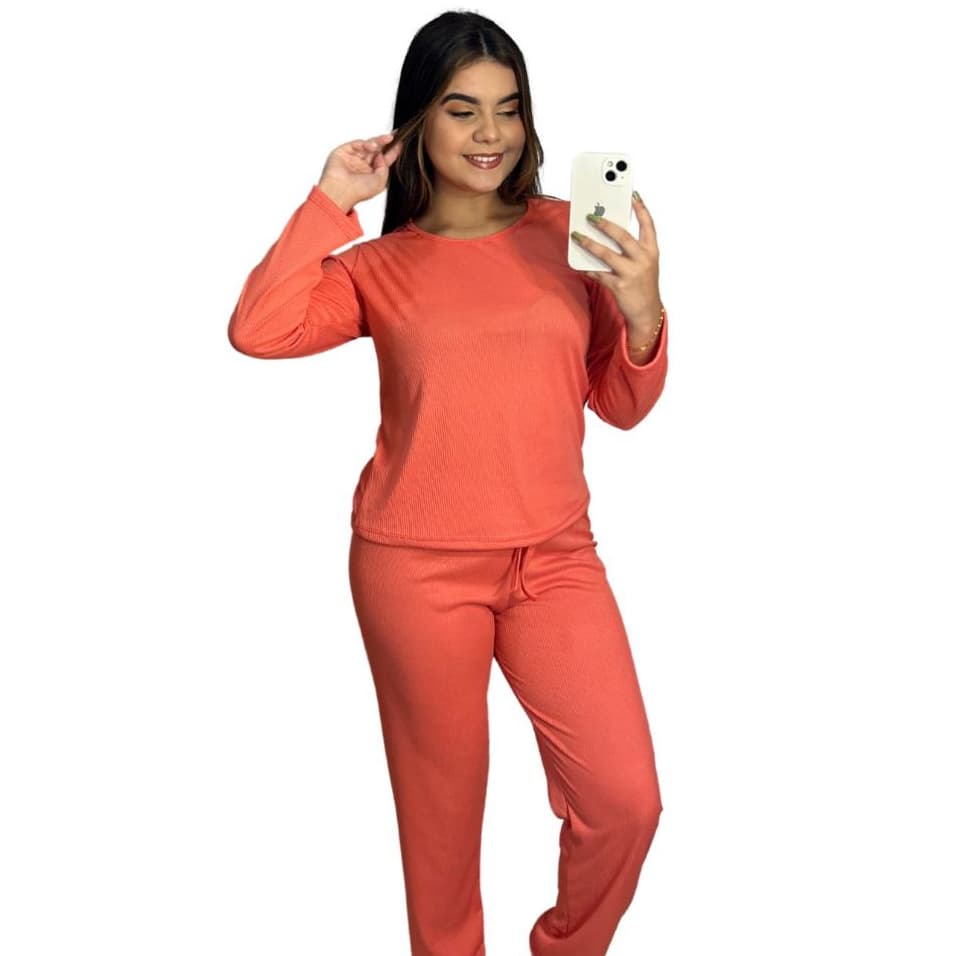 Pijama inverno canelado feminino