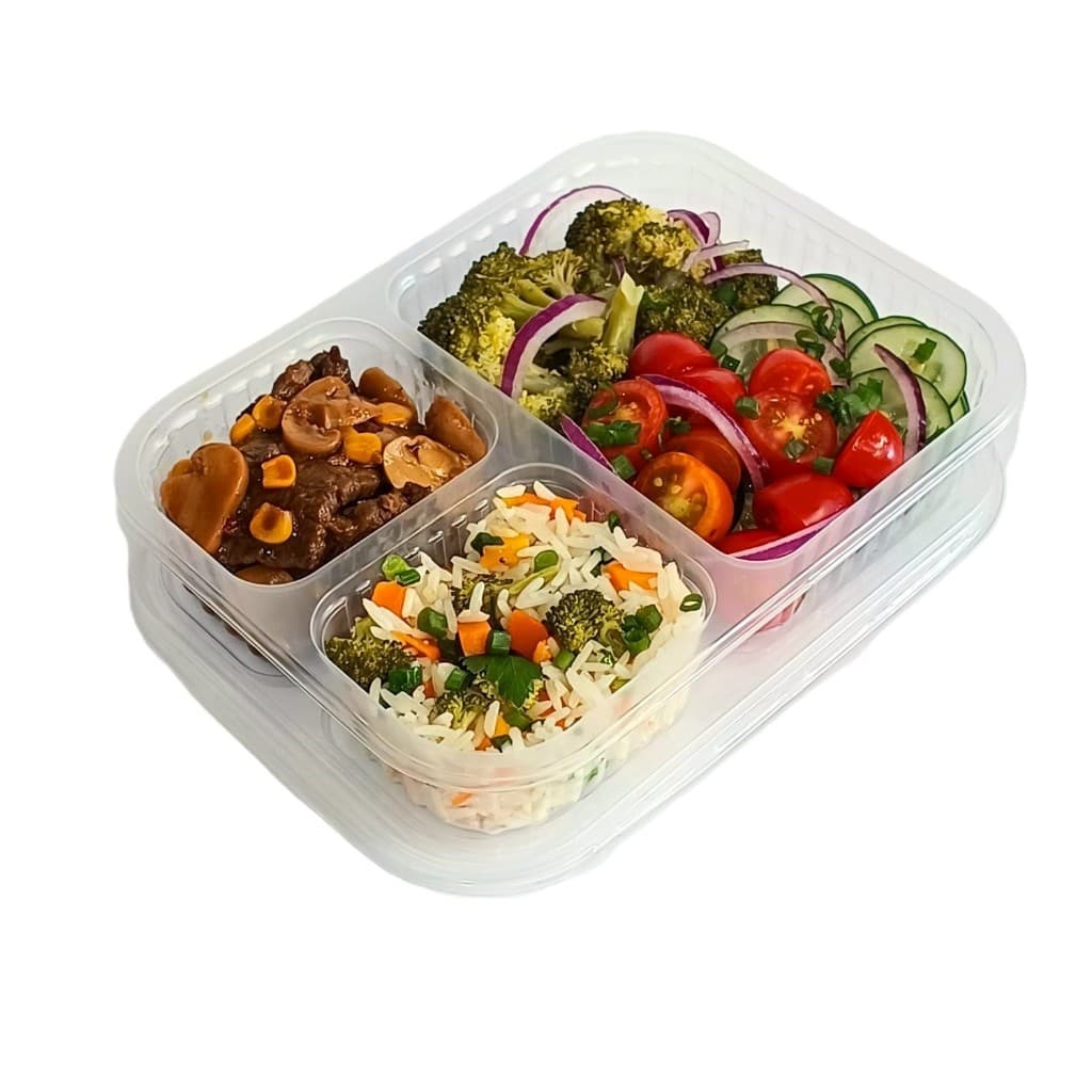 180 Marmitas 900ml 3 Divisórias c/Tampa para Delivery Freezer e Microondas Reutilizável
