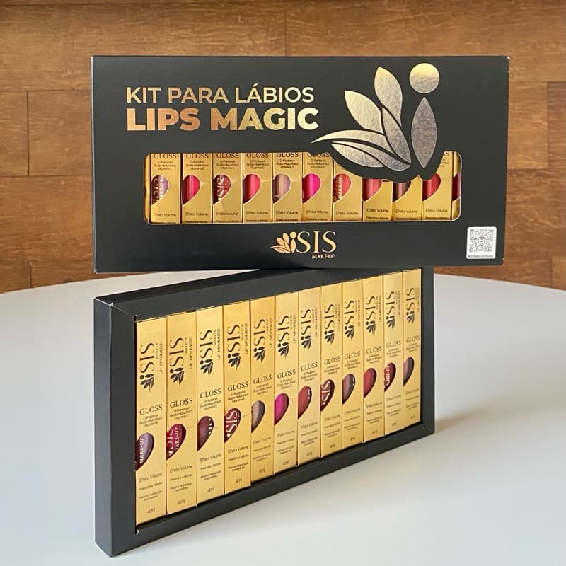 Kit com 12 Gloss Ouro Brilho Labial Efeito Volume Aumenta a Boca Máxima Hidratação Ísis Makeup
