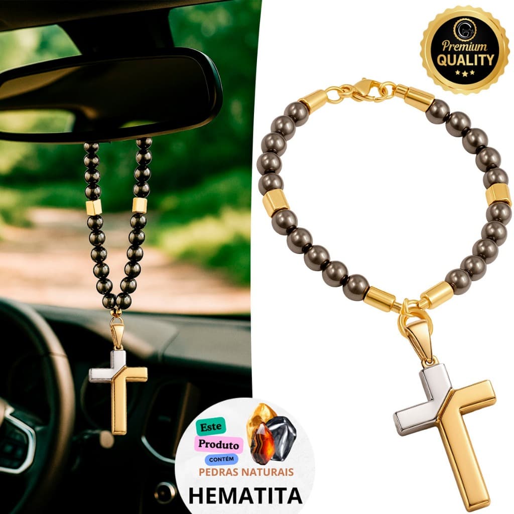 Adorno Enfeite Retrovisor Carro Cruz Prata Dourado Proteção - Vários Modelos