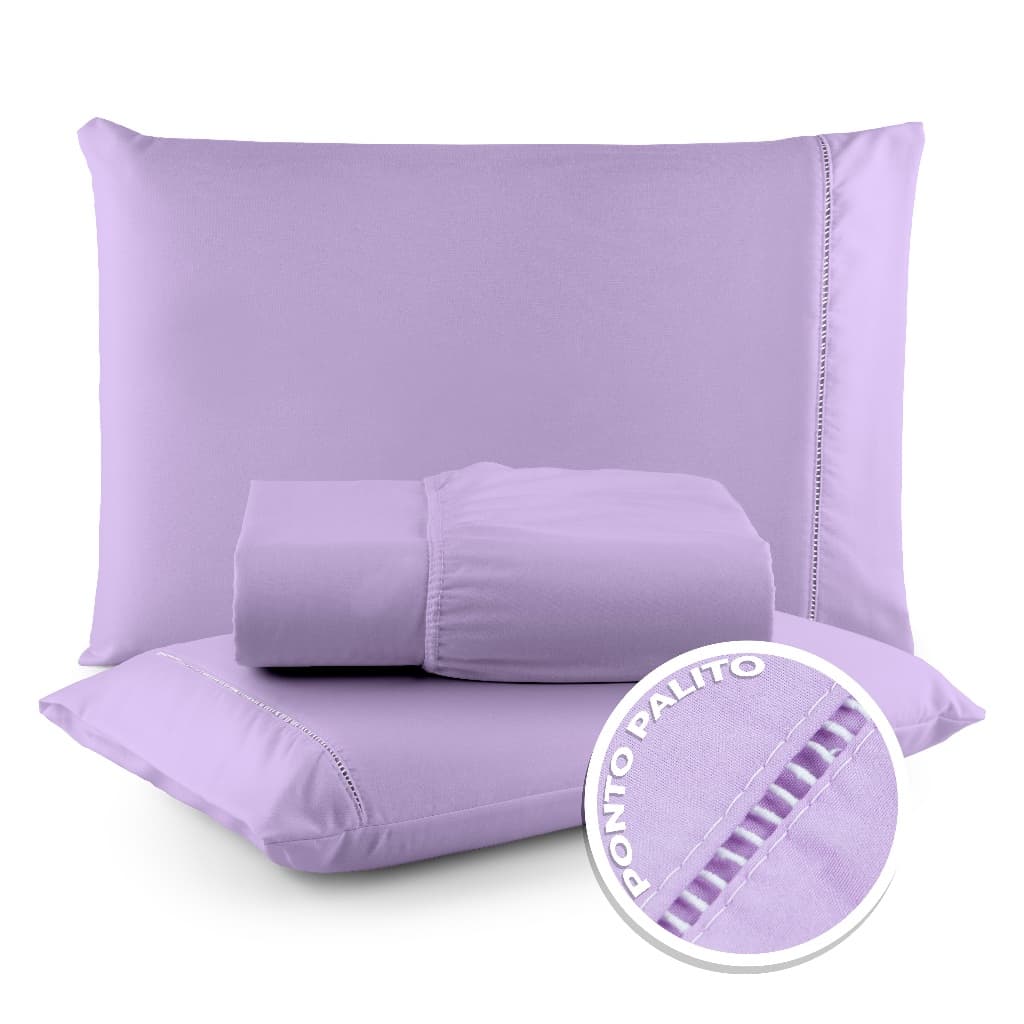 Jogo De Lençol Ponto Palito Cama Casal + 02 Fronhas Para Travesseiros - Micropercal - CASAMOCHI