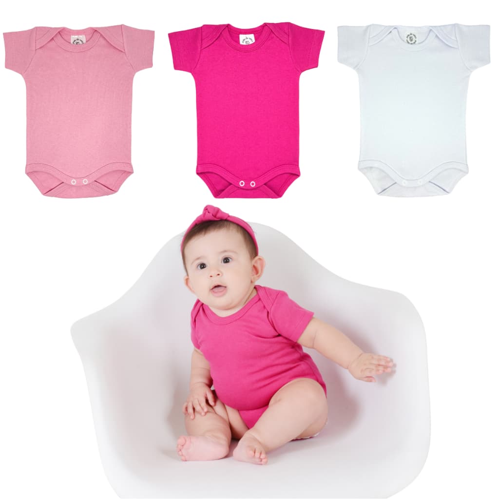 Kit 3 Body Manga Curta Infantil Suedine 100% Algodão Premium Liso Unissex Menino Menina Bodie Bory