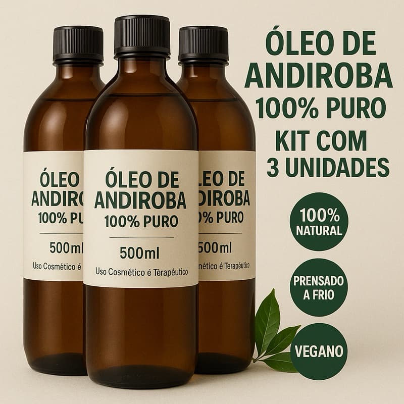 Óleo de Andiroba 100% Puro 500ml | Kit com 1, 2 ou 3 Unidades – Prensado a Frio
