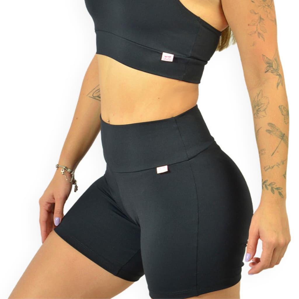 Shorts Meia Coxa de Poliamida Suplex Fitness Feminino Academia Cintura Alta UV50+ Zero Transparência