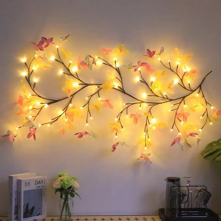 Lâmpada de Videira LED Pode Ser Dobrada  Simulação flores Borboletas para Decoração de Parede Atmosfera