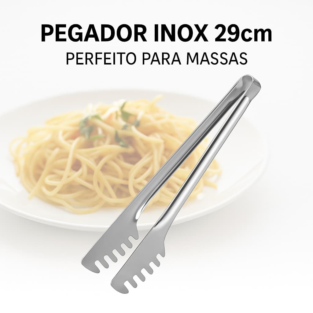 Pegador de Massa Inox 29cm Massas Saladas Carnes Churrasco Leve Prático Resistente Alta Qualidade