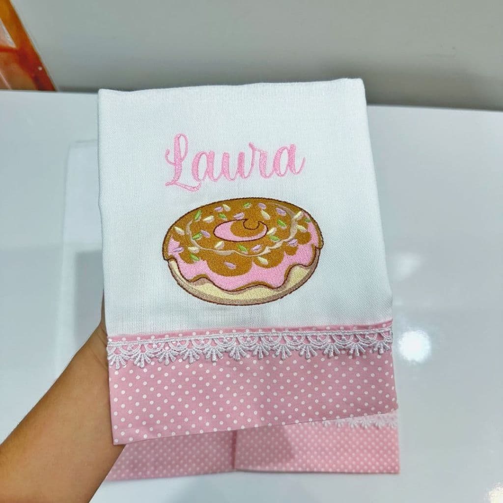 Kit de fraldas com nome bordado de Donuts donut MENINA 3 fraldas personalizadas fralda
