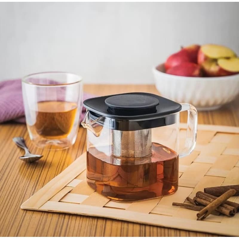 Chaleira de Vidro 1 litro 1000 ml com Infusor Bule Jarra Café Chá Bebida Quente Mesa