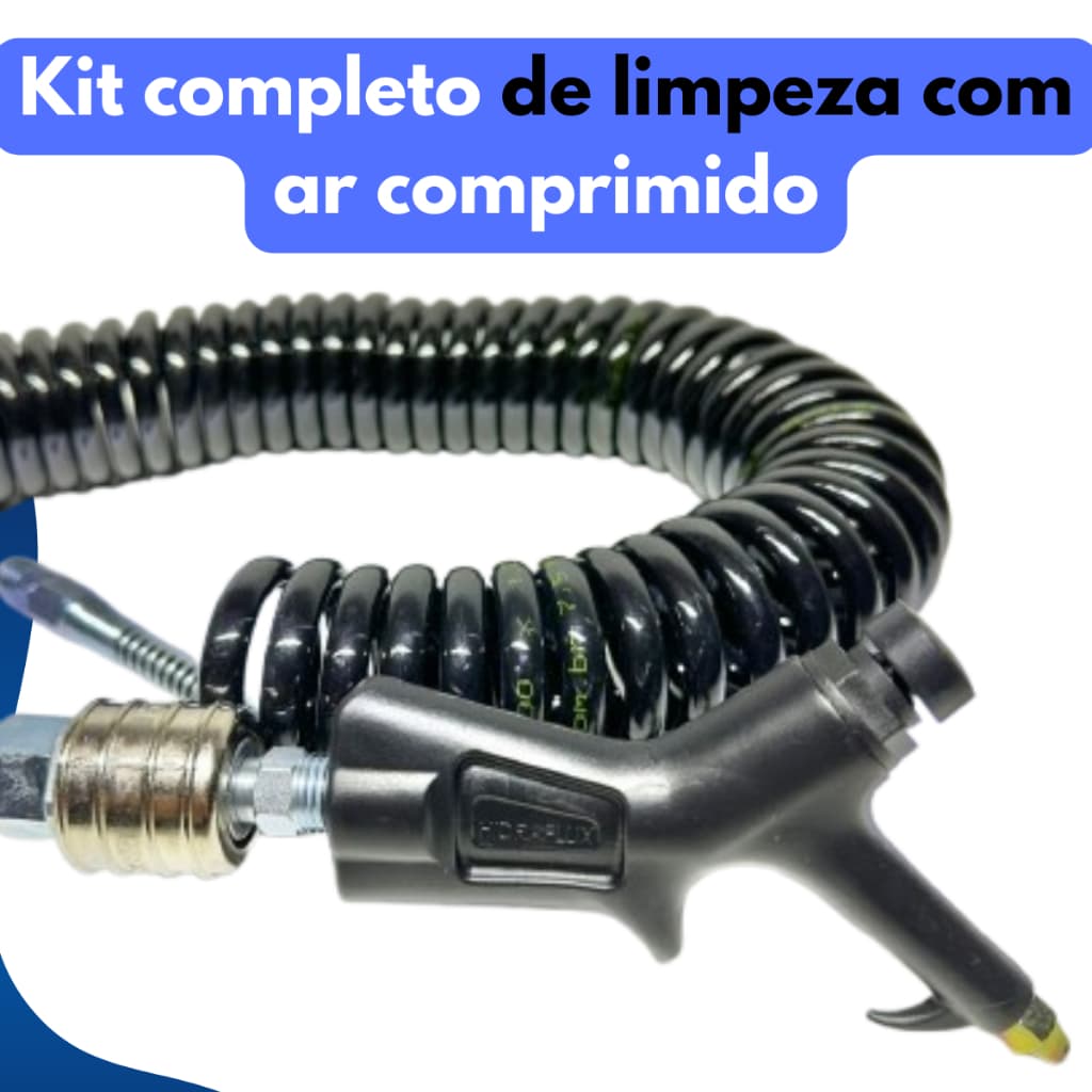 Kit mangueira espiral preta 15m Hidraflux com bico de ar e engate rápido