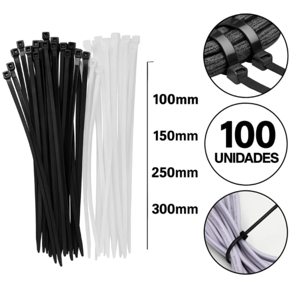 100 Abracadeiras Nylon Cinta Enforca Gato Reforçada – Fixação Segura para Cabos, Jardim e Construção