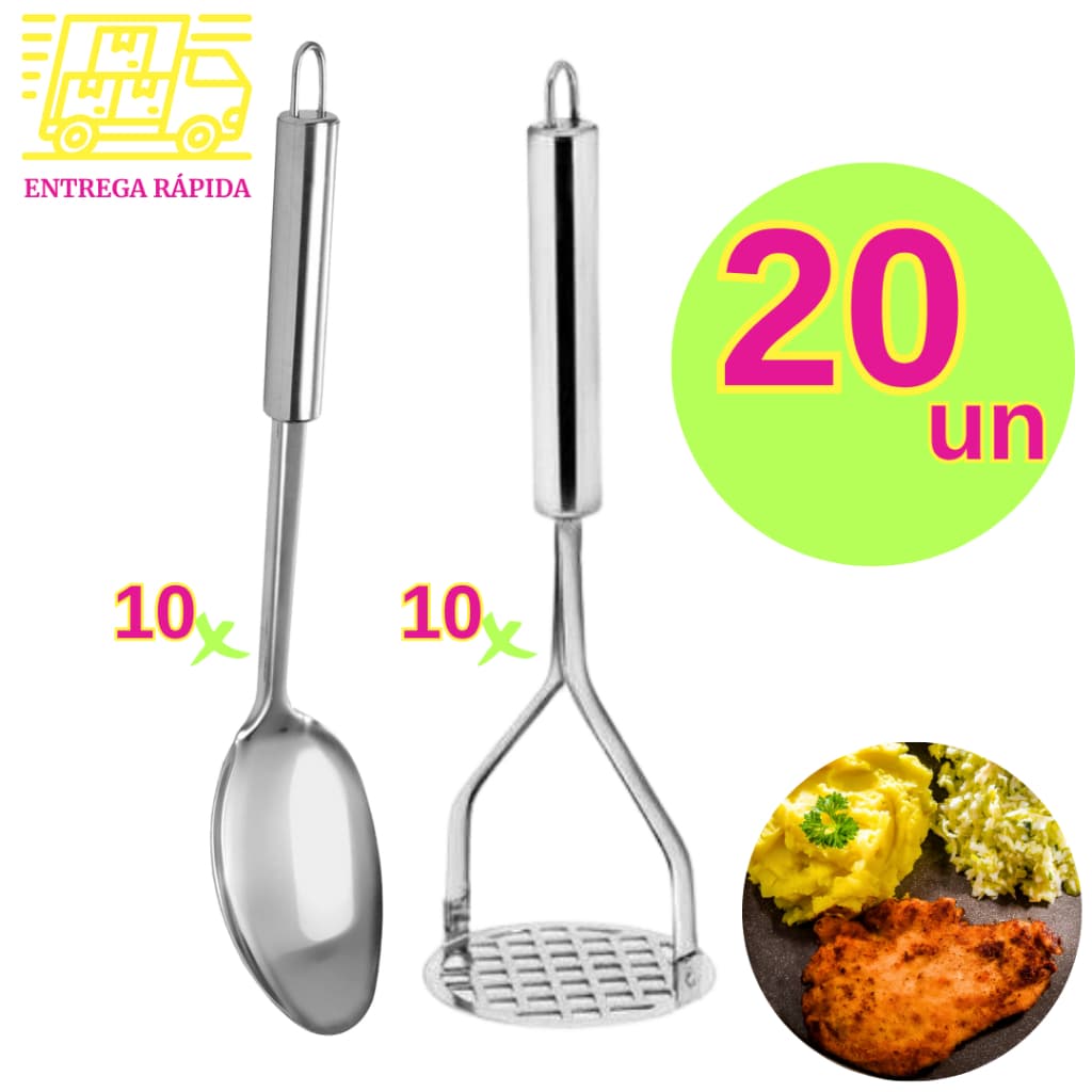 Kit 20 peças - 10 Colheres de Arroz e  10 Amassadores de Batata  para  Casa Cozinha Qualidade
