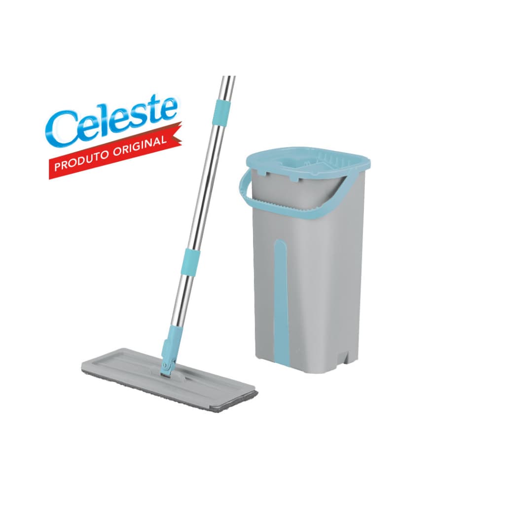 Rodo Mop Balde Rapid Clean Celeste Mop Flat Microfibra