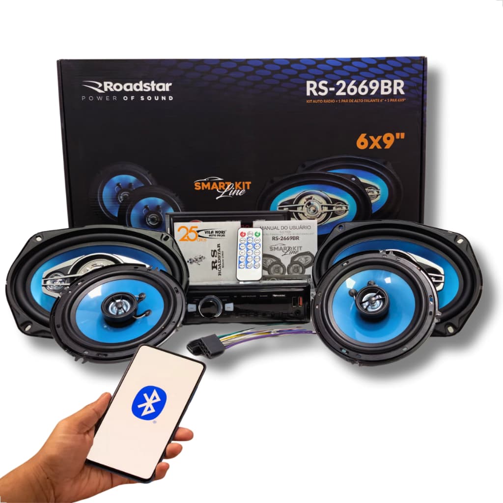Kit Som Automotivo Roadstar Aperelho Bluetooth + 2 unds Alto Falante 6" + 2unds Alto Falantes 6x9"