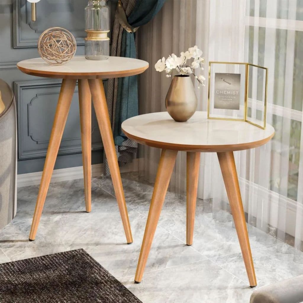 Conjunto Duas Mesinhas De Canto Pés Palito Retro Decoração Para Sala Lateral
