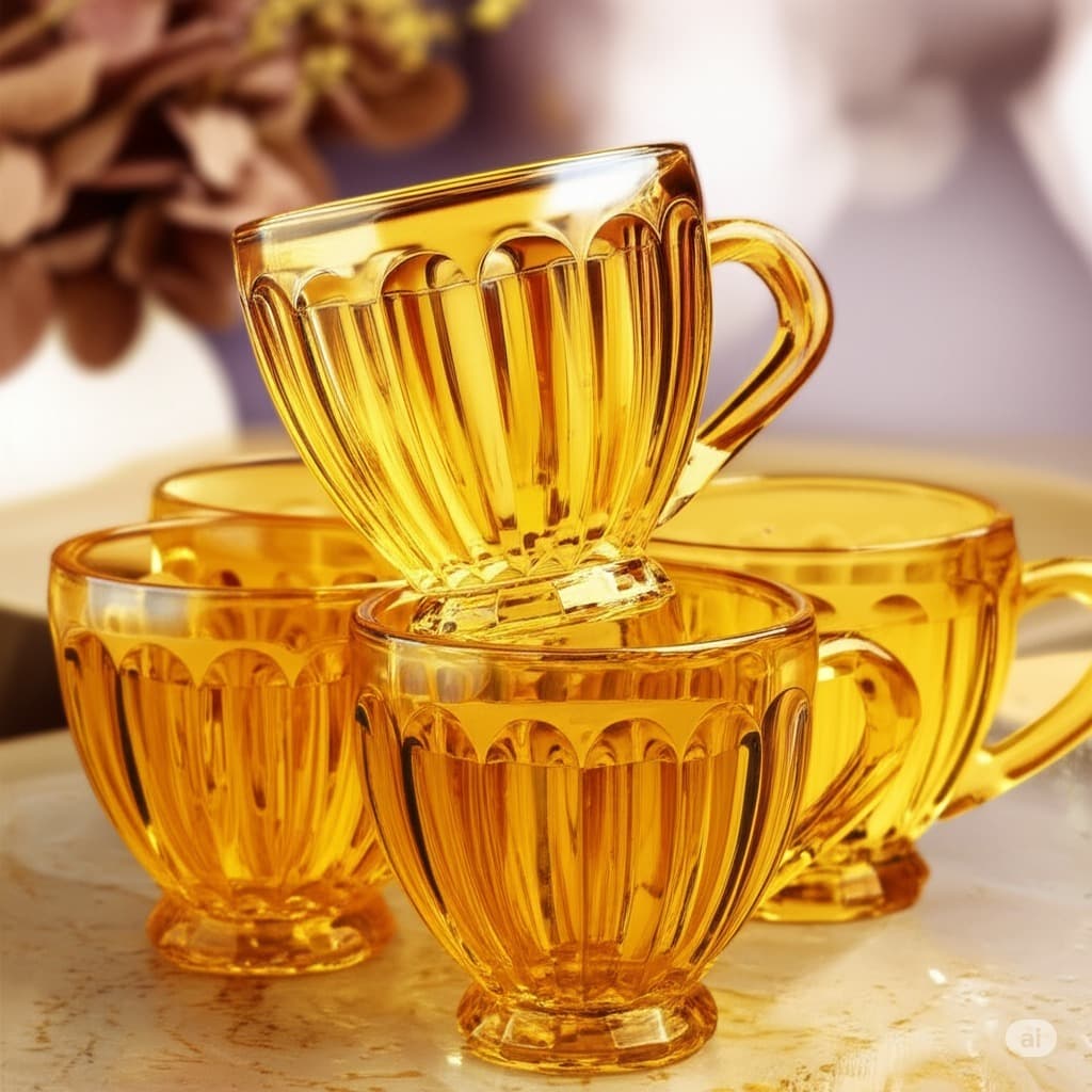 Jogo de Xícaras Chá e Café 200 ml Itália Âmbar Jogo 6 Peças Canecas Cristal Luxuoso