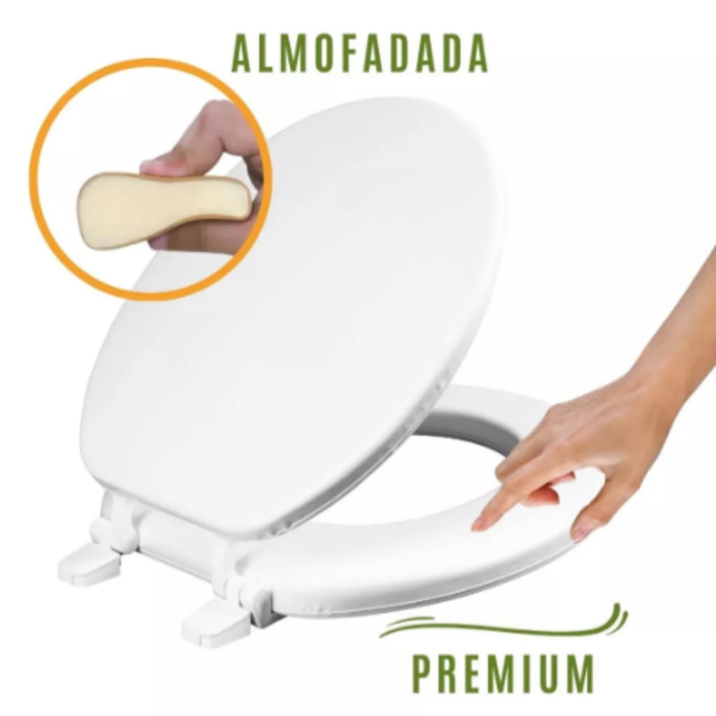Assento Sanitário Almofadado Tampa De Vaso Universal Oval Branco Redondo Deca Celite Incepa Logasa Icasa Gpf Lpf