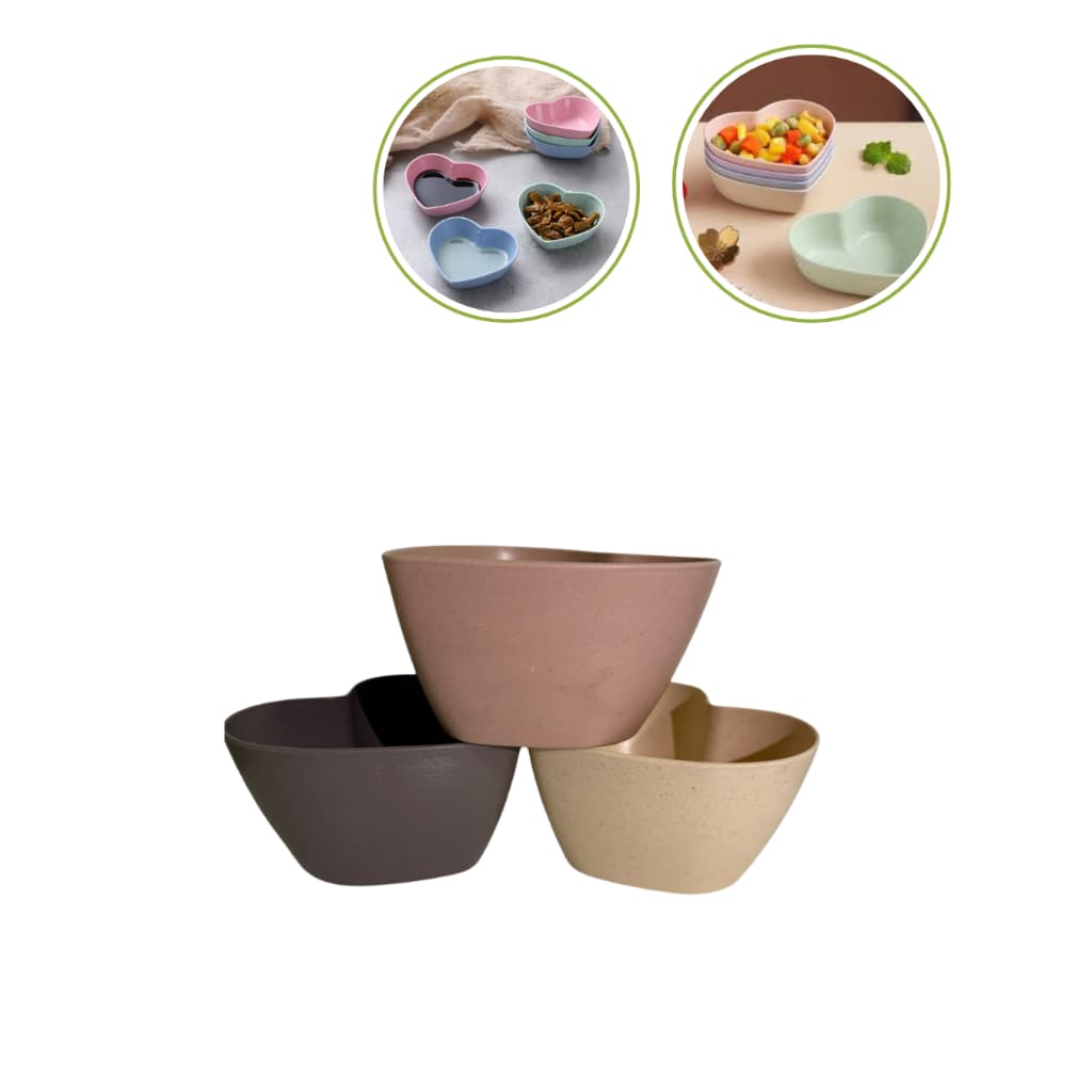 Kit 3 Bowl Coração Bambu Ecológico Cores Sortidas