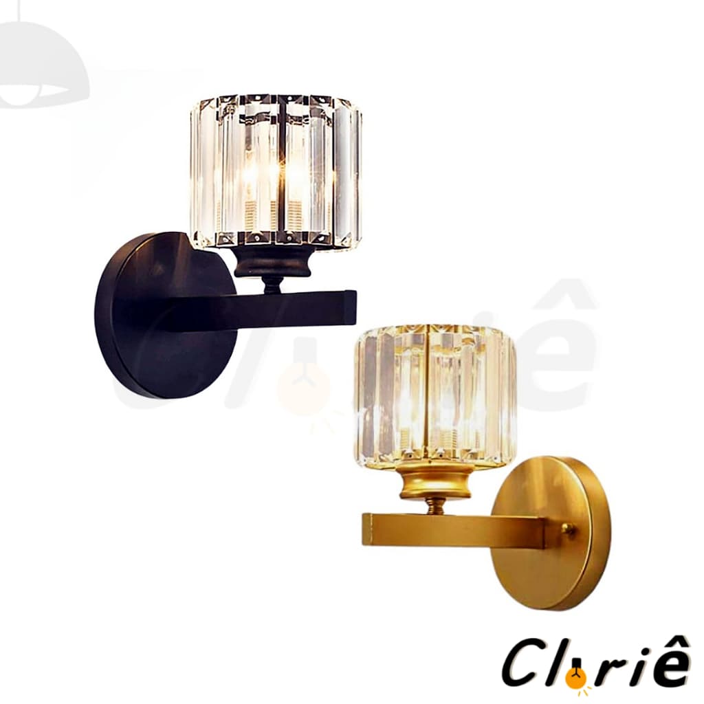 Arandela Parede Metal Cristal Moderno Elegante Sala Quarto Lavabo Banheiro Bocal E27 Dourado Preto