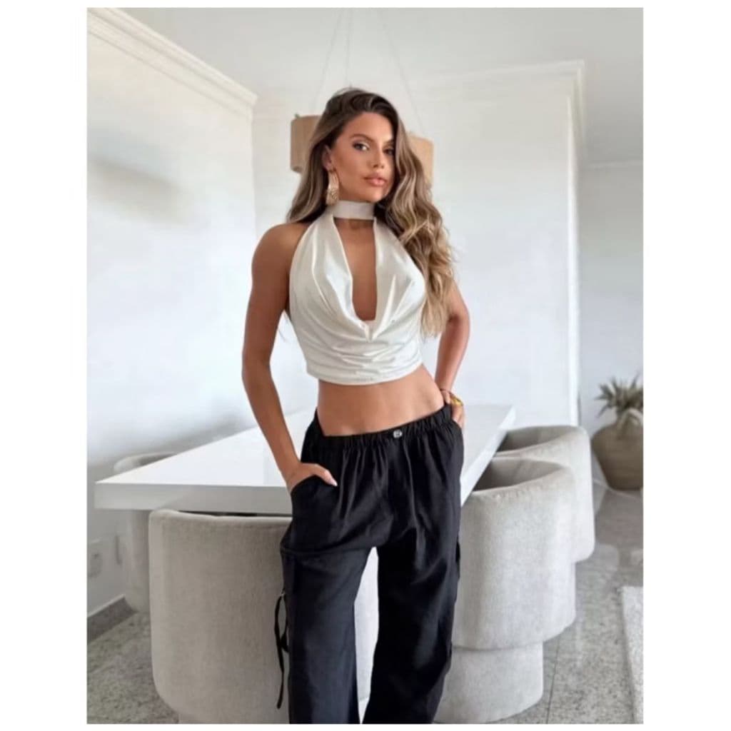 Cropped Costas Nua Decote Profundo Gola Frente Única Lançamento Suplex Elegante Gringa BLUSA FRENTE ÚNICA