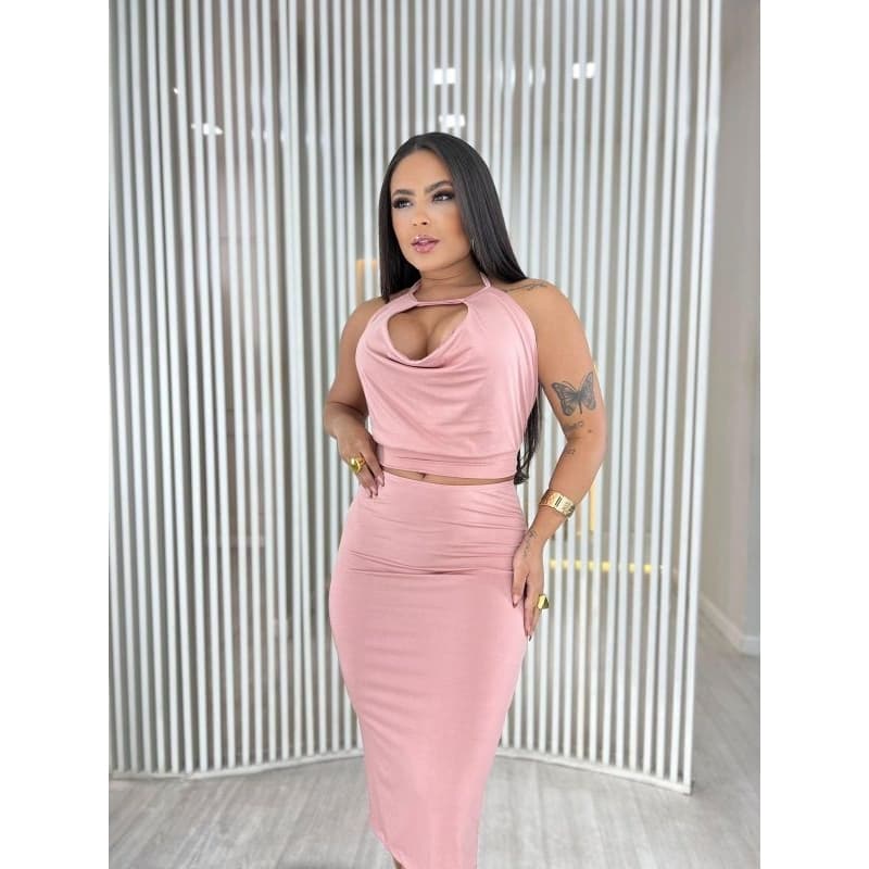 Saia Midi com cropped decote profundo poliamida