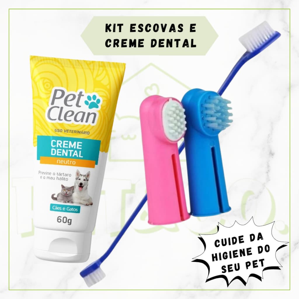 Escova de Dentes para Cachorro e Gato com Creme Dental Vários Sabores Kit com 4 Peças
