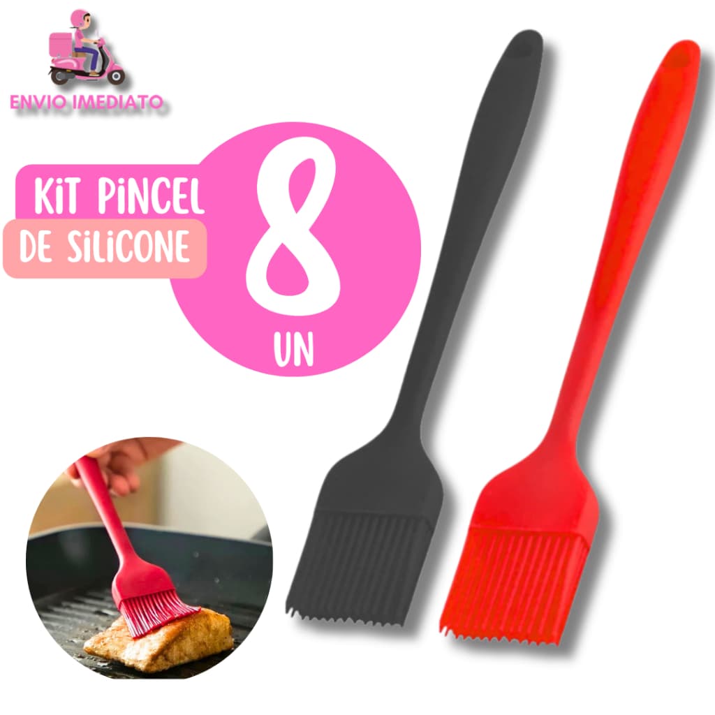 Kit 8 Pincel Silicone 25cm Culinário – Utensílio Para Churrasco, Confeitaria e Cozinha Completa