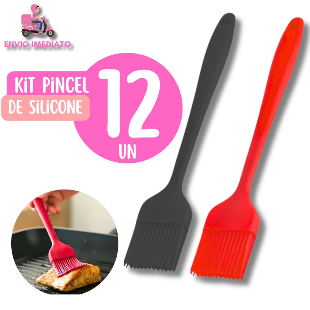 Kit 12 Pincel Silicone 25cm Culinário – Utensílio Para Churrasco, Confeitaria e Cozinha Completa