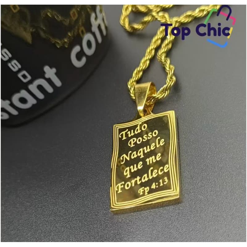 Colar Masculino Aço Inoxidavel com Pingente Ouro 18k