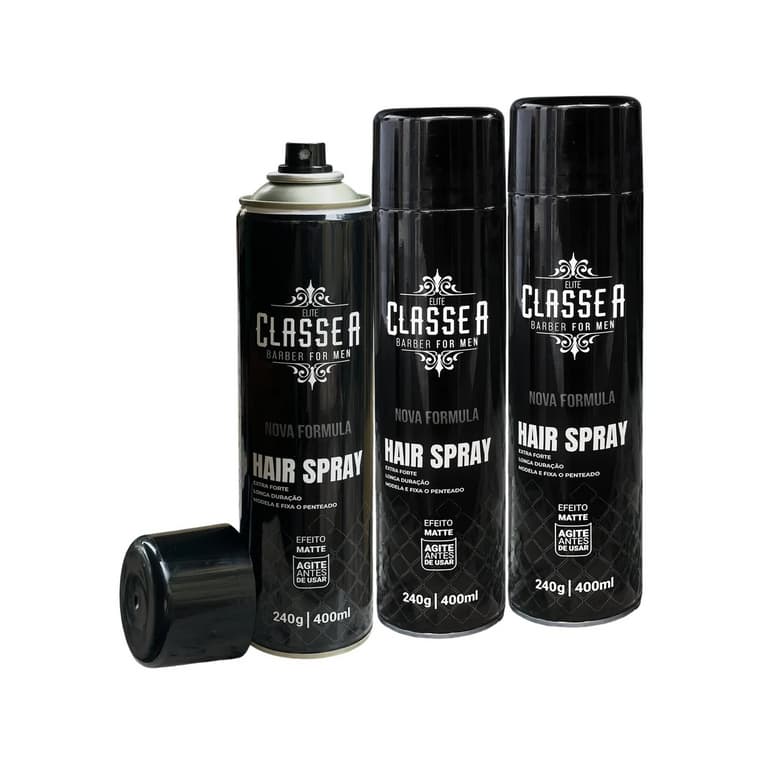 kit 3 Hair Spray Masculino Classe A – Fixação Extra Forte | Efeito Matte Seco | Alta Durabilidade