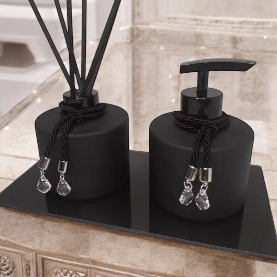 Kit Lavabo Total Preto Fosco Aromatizador de Ambiente e Saboneteira Banheiro Luxo
