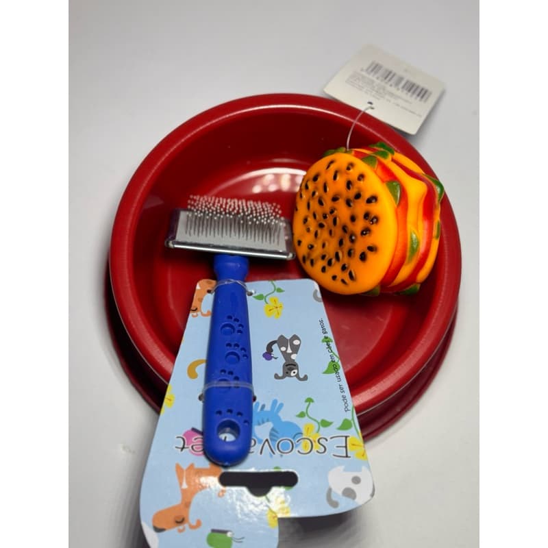 kit Pet 3 Peças(comedouro, brinquedo pet hambúrguer e desembolador de pelos)