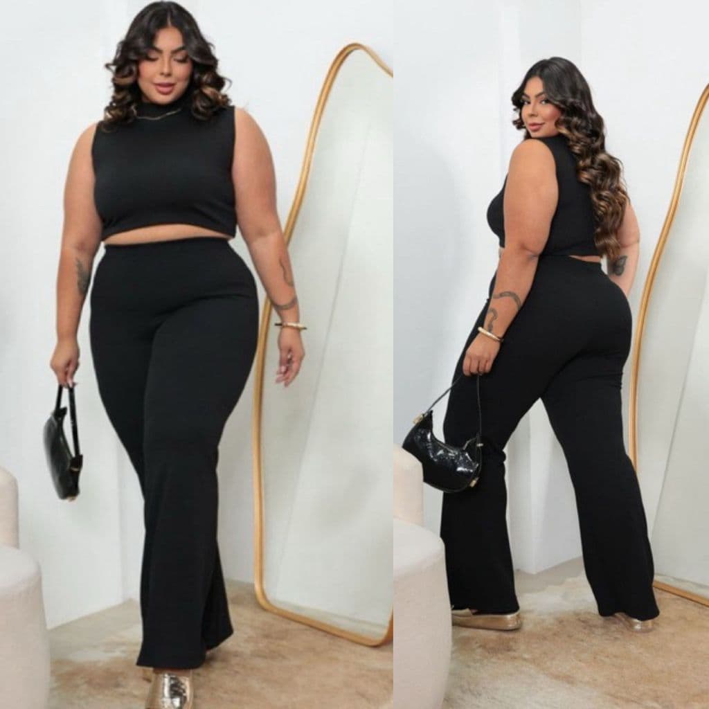 Calça Pantalona Flare Cintura Alta no Tecido Anarruga