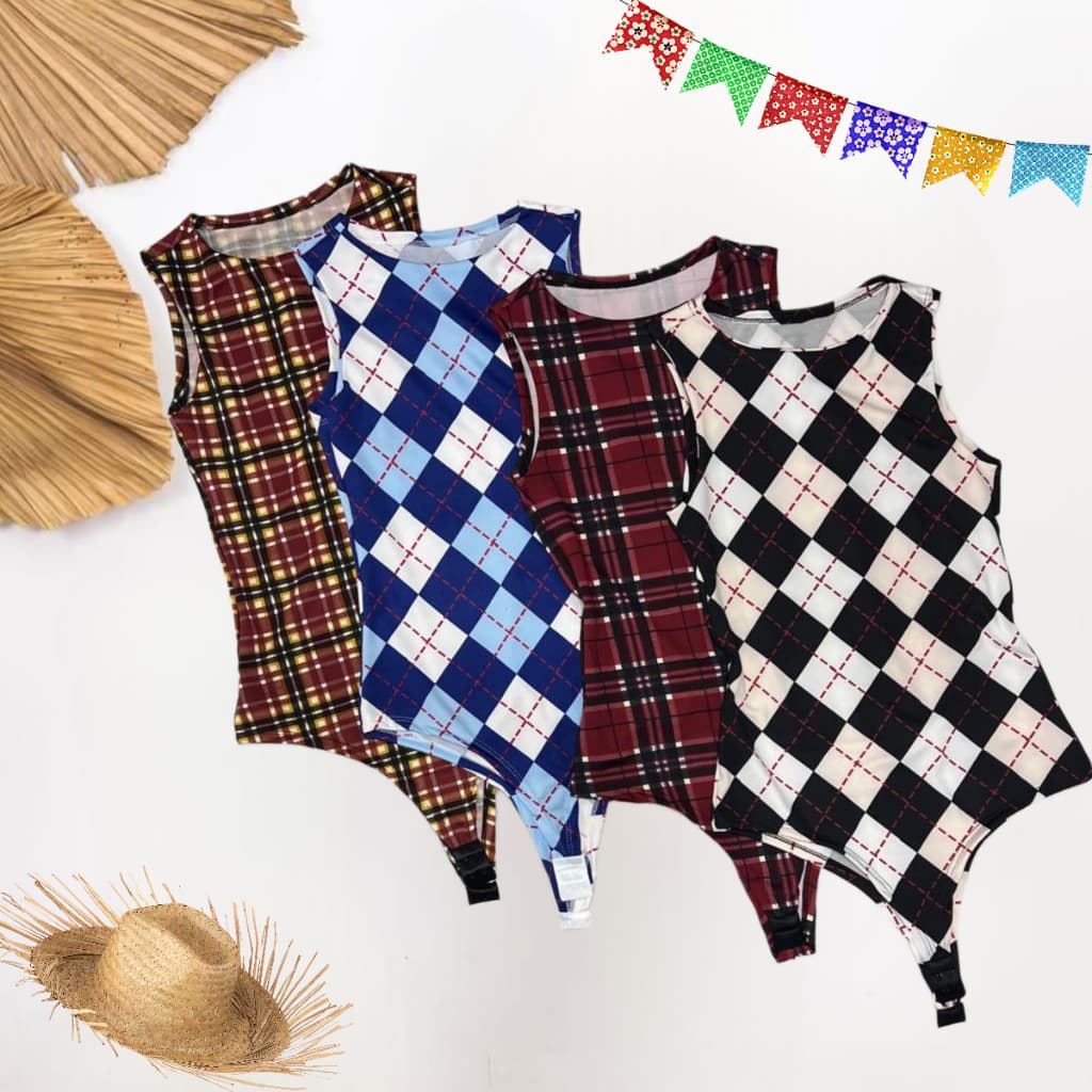 Body Blusa Xadrez Regata Forro Duplo  Collant São João 2026